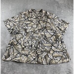 Allison Daley Women 20W Pleated Leaf Print Short Sleeve Button Up Shirt Top